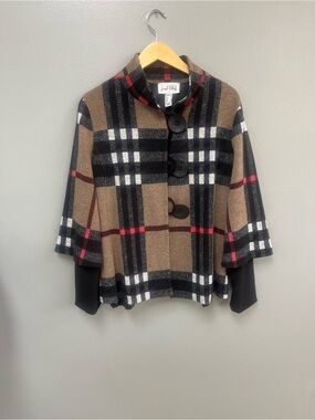 Joseph Ribkoff Black, White & Red Plaid Coat